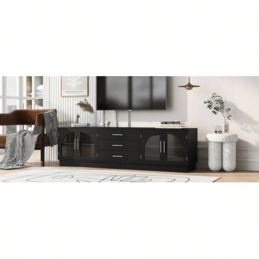 U - Can 68.9 Modern Minimalist TV Stand TVs up to 75 Inches, Entertainment Center Media Console Cabinet with Adjustable Shelves Living roomOLD SKU: N724P198482B