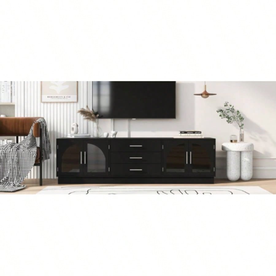 U - Can 68.9 Modern Minimalist TV Stand TVs up to 75 Inches, Entertainment Center Media Console Cabinet with Adjustable Shelves Living roomOLD SKU: N724P198482B