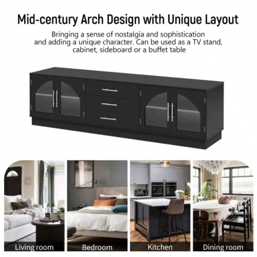U - Can 68.9 Modern Minimalist TV Stand TVs up to 75 Inches, Entertainment Center Media Console Cabinet with Adjustable Shelves Living roomOLD SKU: N724P198482B