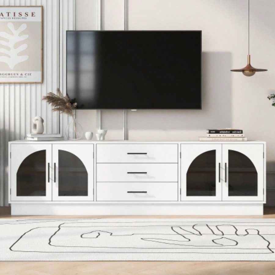 U - Can 68.9 Modern Minimalist TV Stand TVs up to 75 Inches, Entertainment Center Media Console Cabinet with Adjustable Shelves Living roomOLD SKU: N724P198482B