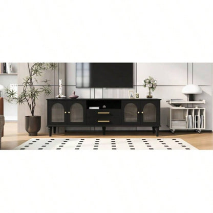 U - Can 68.9 Retro TV Stand TVs up to 75 Inches, Entertainment Center Media Console with Fluted Glass Doors and Five Solid Wood Living roomOLD SKU: N724P198468B