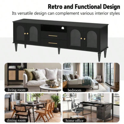 U - Can 68.9 Retro TV Stand TVs up to 75 Inches, Entertainment Center Media Console with Fluted Glass Doors and Five Solid Wood Living roomOLD SKU: N724P198468B