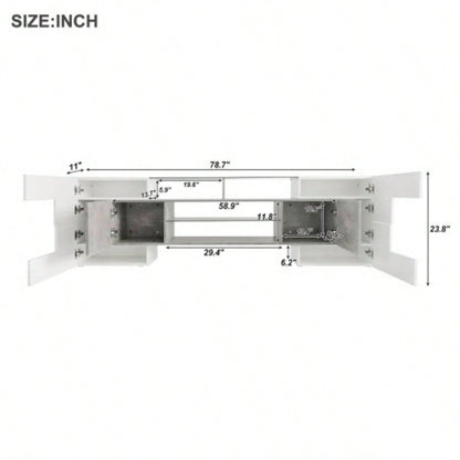 ON - TREND Unique Shape TV Stand with 2 Illuminated Glass Shelves, High Gloss Entertainment Center TVs Up to 88 Versatile TV Cabinet with LED Color Changing Lights Living Room,