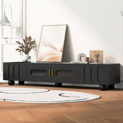 U - Can Modern TV Stand TVs up to 80 Inches, Entertainment Center with Glass Door, TV Storage Cabinet with Solid Wood and Metal Handles Living roomOLD SKU: WF323694AAB
