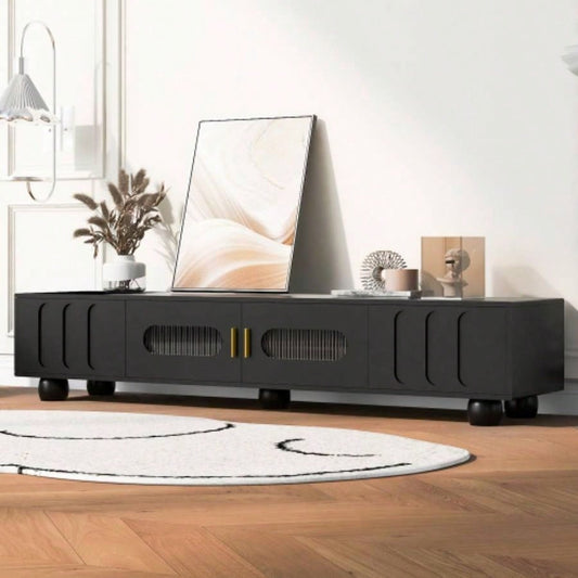 U - Can Modern TV Stand TVs up to 80 Inches, Entertainment Center with Glass Door, TV Storage Cabinet with Solid Wood and Metal Handles Living roomOLD SKU: WF323694AAB