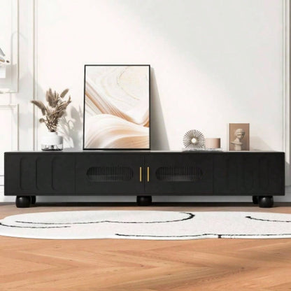 U - Can Modern TV Stand TVs up to 80 Inches, Entertainment Center with Glass Door, TV Storage Cabinet with Solid Wood and Metal Handles Living roomOLD SKU: WF323694AAB