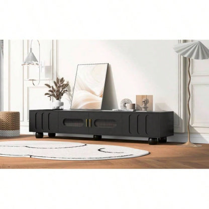 U - Can Modern TV Stand TVs up to 80 Inches, Entertainment Center with Glass Door, TV Storage Cabinet with Solid Wood and Metal Handles Living roomOLD SKU: WF323694AAB