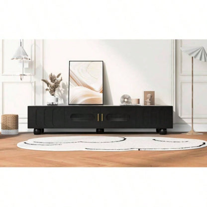 U - Can Modern TV Stand TVs up to 80 Inches, Entertainment Center with Glass Door, TV Storage Cabinet with Solid Wood and Metal Handles Living roomOLD SKU: WF323694AAB