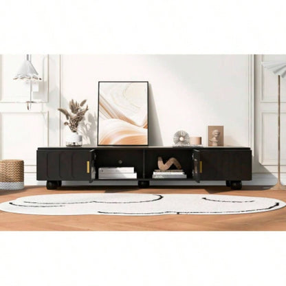 U - Can Modern TV Stand TVs up to 80 Inches, Entertainment Center with Glass Door, TV Storage Cabinet with Solid Wood and Metal Handles Living roomOLD SKU: WF323694AAB