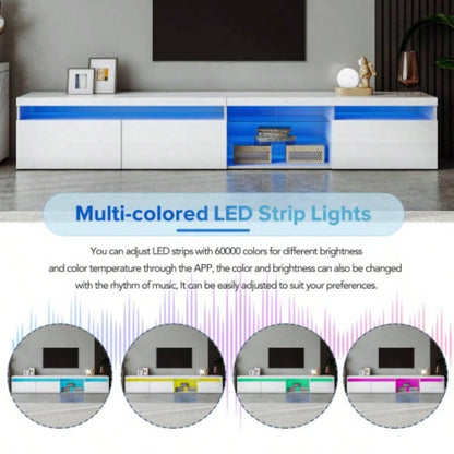 ON - TREND Unique Design TV Stand with 2 Glass Shelves, Ample Storage Space Media Console TVs Up to 105 Versatile TV Cabinet with LED Color Changing Lights Living Room, White