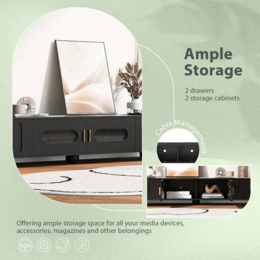 U - Can Modern TV Stand TVs up to 80 Inches, Entertainment Center with Glass Door, TV Storage Cabinet with Solid Wood and Metal Handles Living roomOLD SKU: WF323694AAB