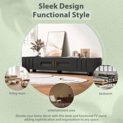 U - Can Modern TV Stand TVs up to 80 Inches, Entertainment Center with Glass Door, TV Storage Cabinet with Solid Wood and Metal Handles Living roomOLD SKU: WF323694AAB