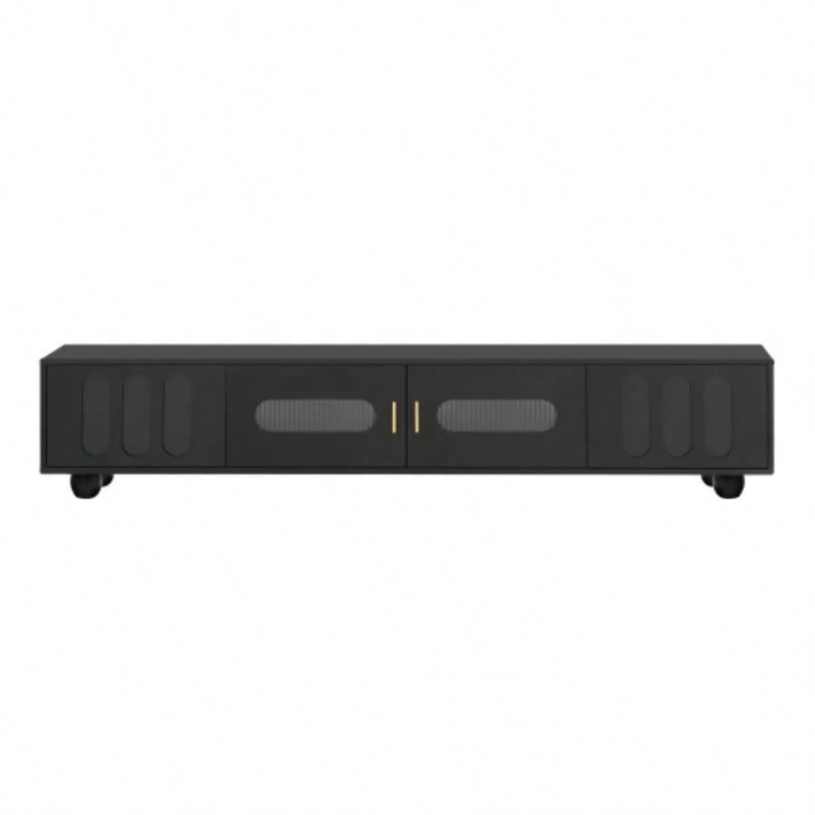 U - Can Modern TV Stand TVs up to 80 Inches, Entertainment Center with Glass Door, TV Storage Cabinet with Solid Wood and Metal Handles Living roomOLD SKU: WF323694AAB