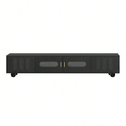 U - Can Modern TV Stand TVs up to 80 Inches, Entertainment Center with Glass Door, TV Storage Cabinet with Solid Wood and Metal Handles Living roomOLD SKU: WF323694AAB