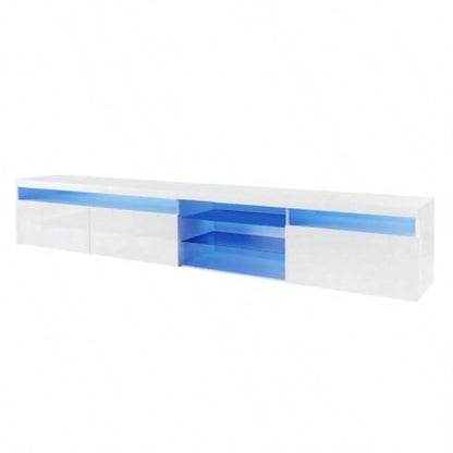 ON - TREND Unique Design TV Stand with 2 Glass Shelves, Ample Storage Space Media Console TVs Up to 105 Versatile TV Cabinet with LED Color Changing Lights Living Room, White