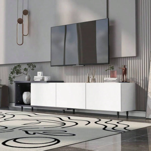 U - Can 70.1 Modern Stylish ExtendableTV Stand TV Cabinet 80+inch TV, Black+White Old SKU: WF299723AAK