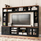U - Can 95.5 Wall Unit Entertainment Center with Bookshelves TVs up to 80 Modern TV Stand Media Console with Cabinets, Tempered Glass Doors and Adjustable Shelves Living Room