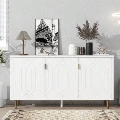 U - Can Modern TV Stand with 3 Doors and Adjustable Shelves Living Room, Fits TVs Up to 70 Inches, White
