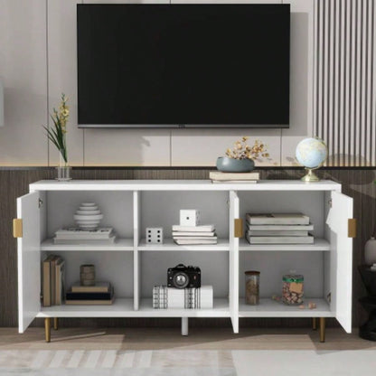 U - Can Modern TV Stand with 3 Doors and Adjustable Shelves Living Room, Fits TVs Up to 70 Inches, White