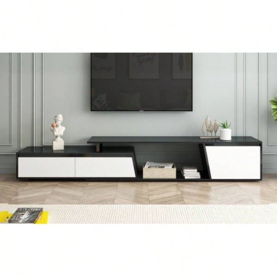 U - Can Modern, Minimalist Rectangle Extendable TV Stand, TV Cabinet with 2 Drawers and 1 Cabinet Living Room, Up to