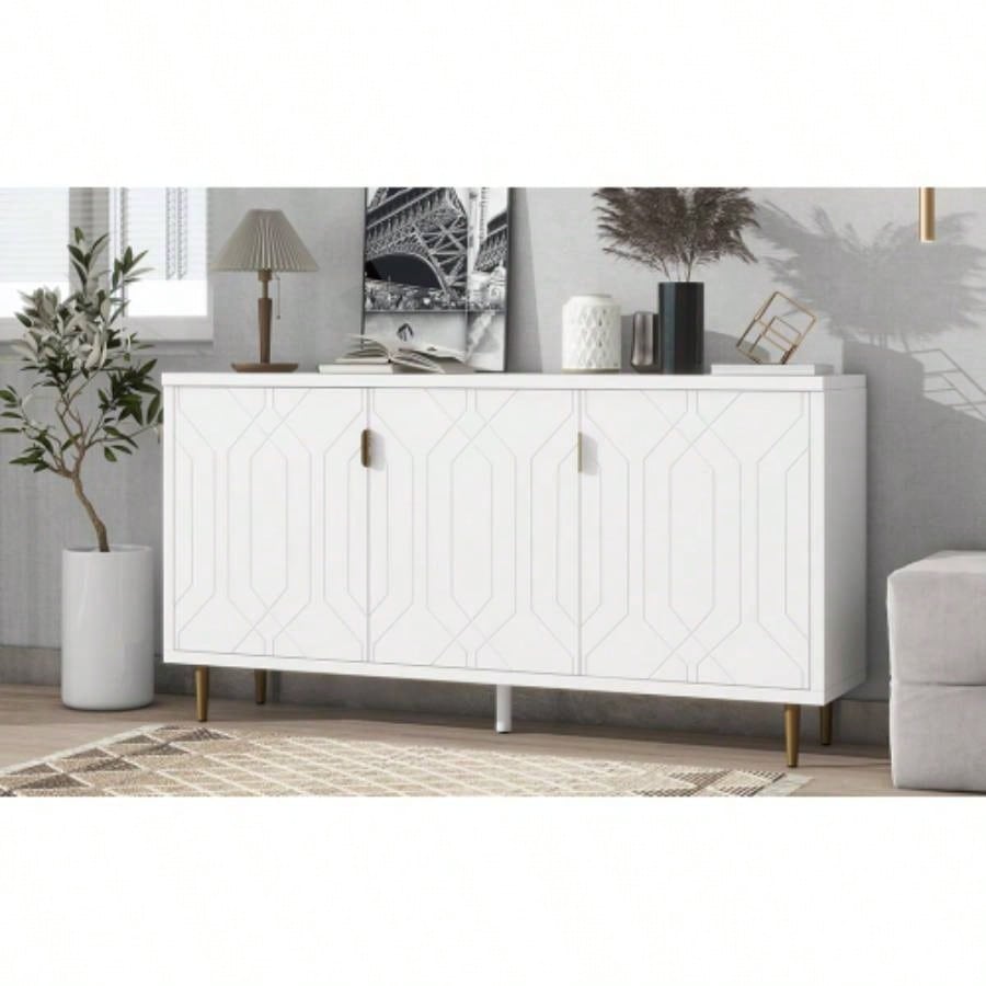 U - Can Modern TV Stand with 3 Doors and Adjustable Shelves Living Room, Fits TVs Up to 70 Inches, White