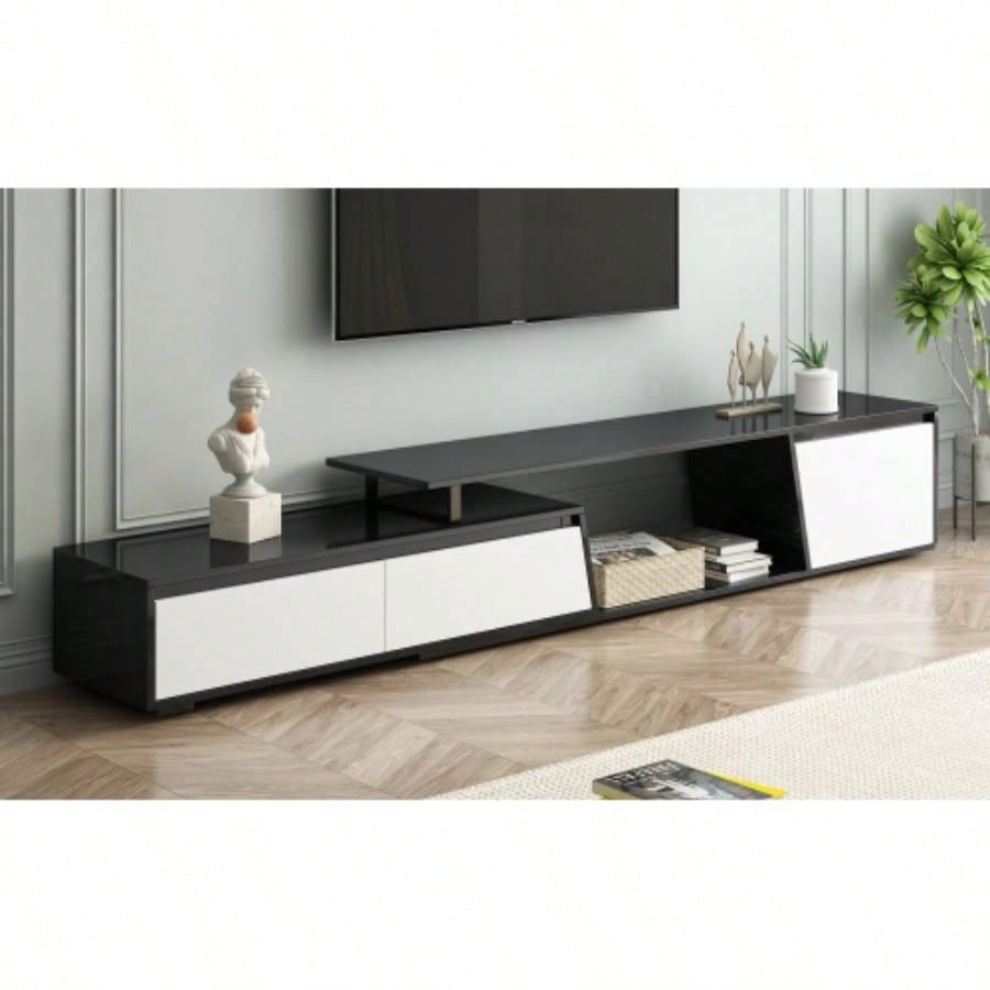 U - Can Modern, Minimalist Rectangle Extendable TV Stand, TV Cabinet with 2 Drawers and 1 Cabinet Living Room, Up to