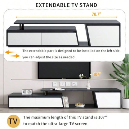 U - Can Modern, Minimalist Rectangle Extendable TV Stand, TV Cabinet with 2 Drawers and 1 Cabinet Living Room, Up to