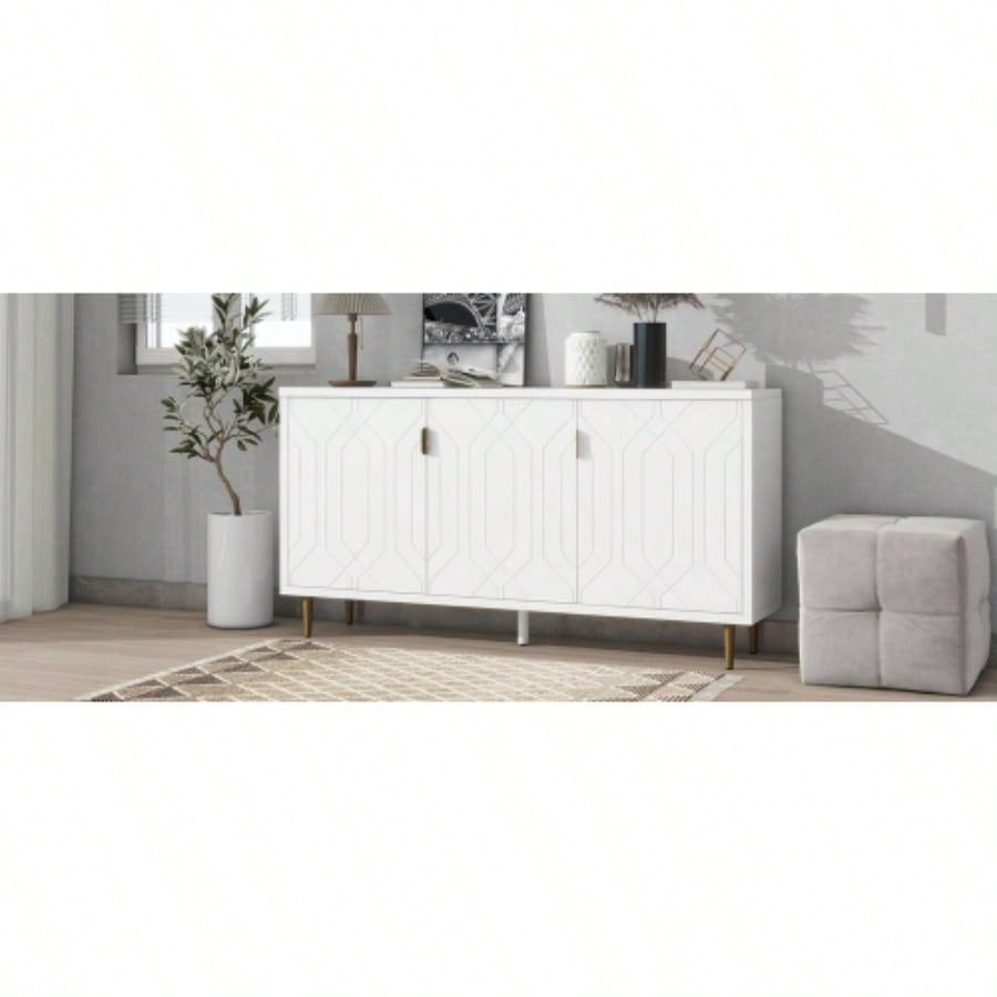 U - Can Modern TV Stand with 3 Doors and Adjustable Shelves Living Room, Fits TVs Up to 70 Inches, White