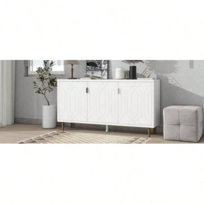 U - Can Modern TV Stand with 3 Doors and Adjustable Shelves Living Room, Fits TVs Up to 70 Inches, White