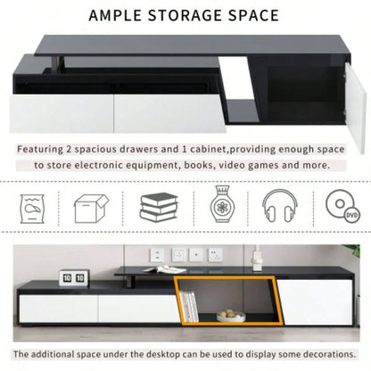 U - Can Modern, Minimalist Rectangle Extendable TV Stand, TV Cabinet with 2 Drawers and 1 Cabinet Living Room, Up to