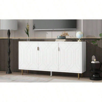 U - Can Modern TV Stand with 3 Doors and Adjustable Shelves Living Room, Fits TVs Up to 70 Inches, White