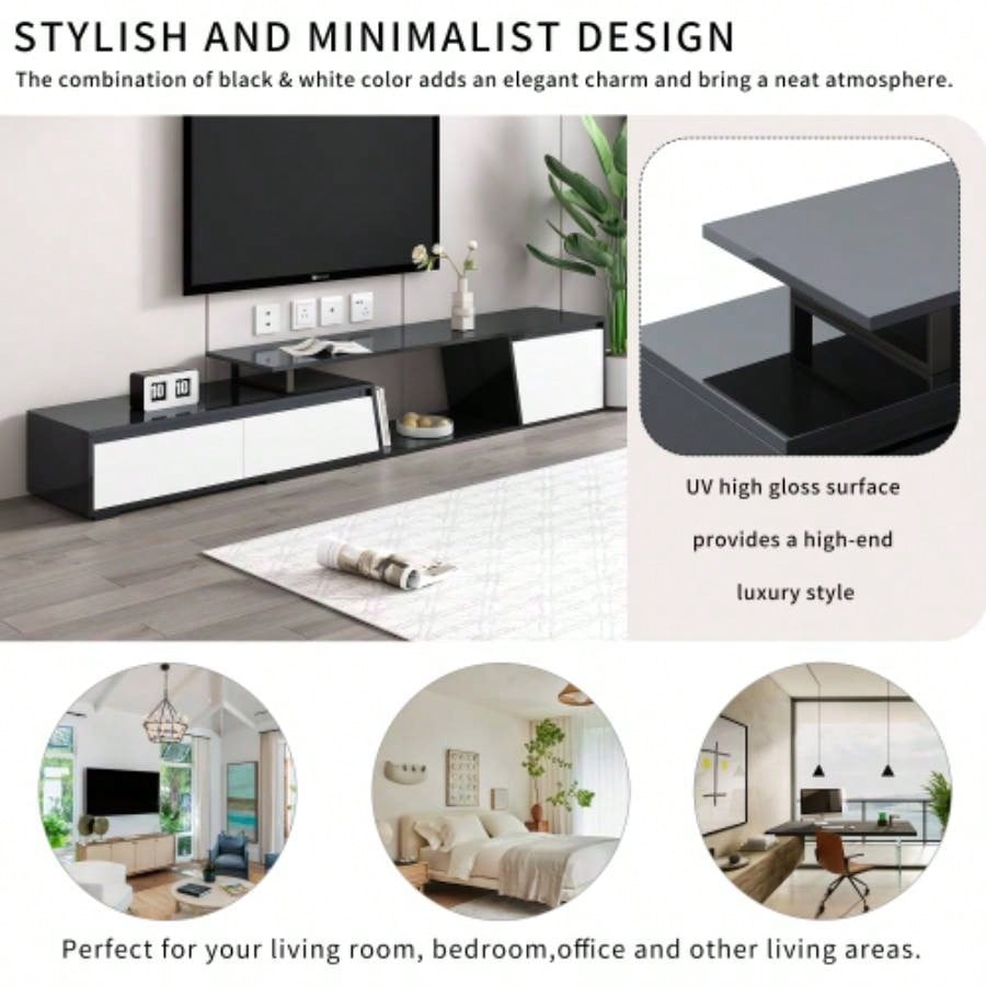 U - Can Modern, Minimalist Rectangle Extendable TV Stand, TV Cabinet with 2 Drawers and 1 Cabinet Living Room, Up to