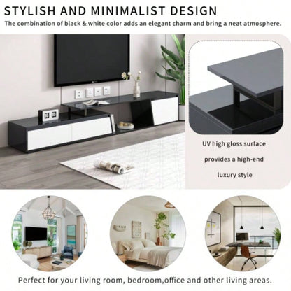 U - Can Modern, Minimalist Rectangle Extendable TV Stand, TV Cabinet with 2 Drawers and 1 Cabinet Living Room, Up to