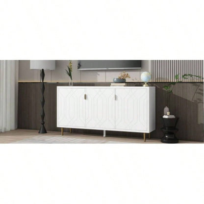 U - Can Modern TV Stand with 3 Doors and Adjustable Shelves Living Room, Fits TVs Up to 70 Inches, White