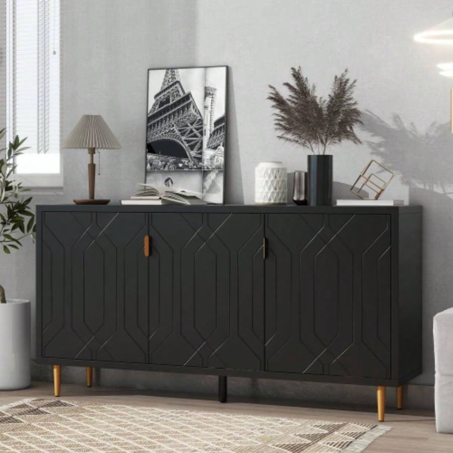 U - Can Modern TV Stand with 3 Doors and Adjustable Shelves Living Room, Fits TVs Up to 70 Inches, White