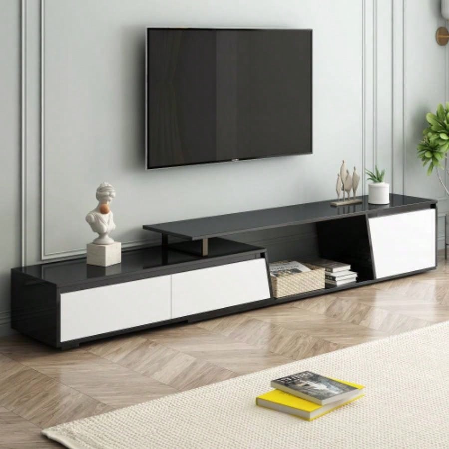 U - Can Modern, Minimalist Rectangle Extendable TV Stand, TV Cabinet with 2 Drawers and 1 Cabinet Living Room, Up to