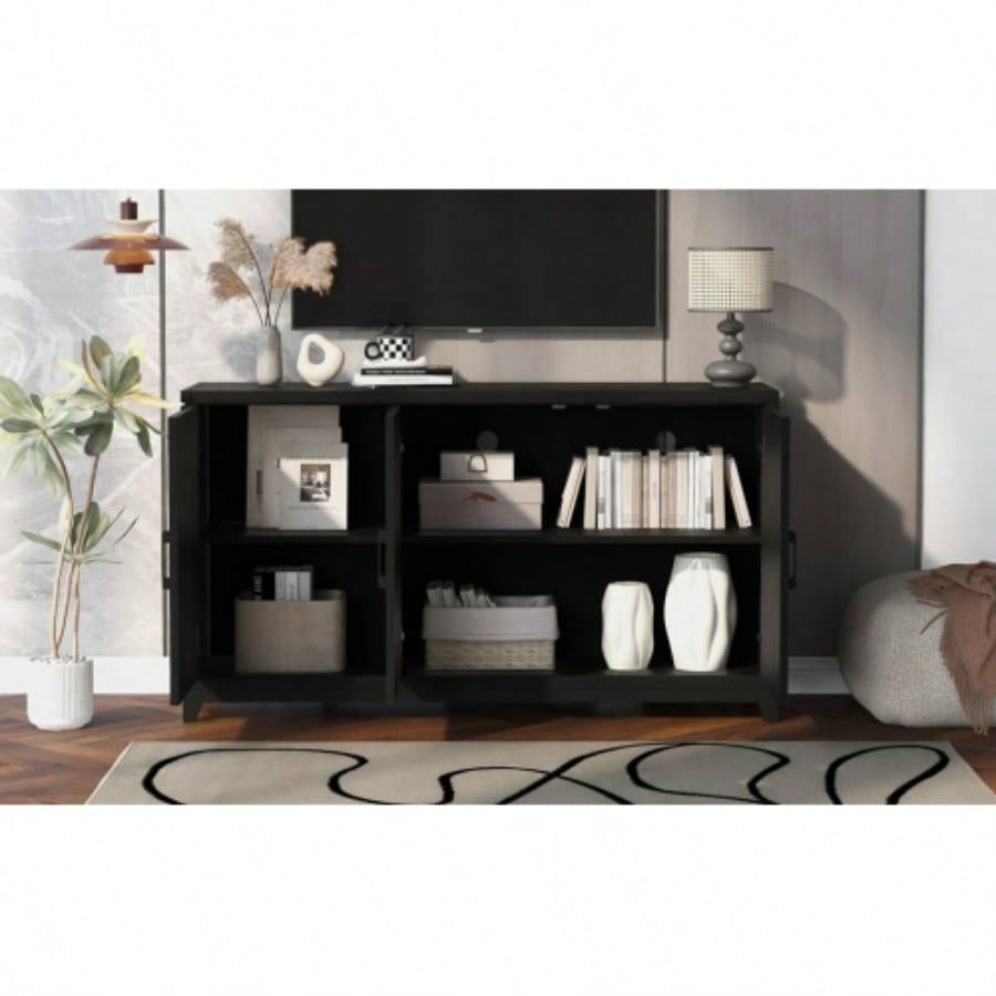 U - Can TV Stand TVs up to 65 Inches, Modern Entertainment Center Media Console Cabinet with 2 Spacious Storage Space, Solid Wood Living room Old SKU: N724P206551B
