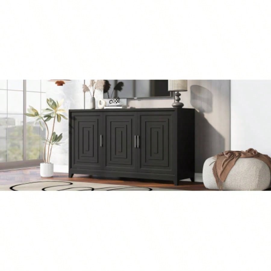 U - Can TV Stand TVs up to 65 Inches, Modern Entertainment Center Media Console Cabinet with 2 Spacious Storage Space, Solid Wood Living room Old SKU: N724P206551B