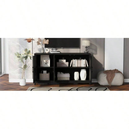 U - Can TV Stand TVs up to 65 Inches, Modern Entertainment Center Media Console Cabinet with 2 Spacious Storage Space, Solid Wood Living room Old SKU: N724P206551B