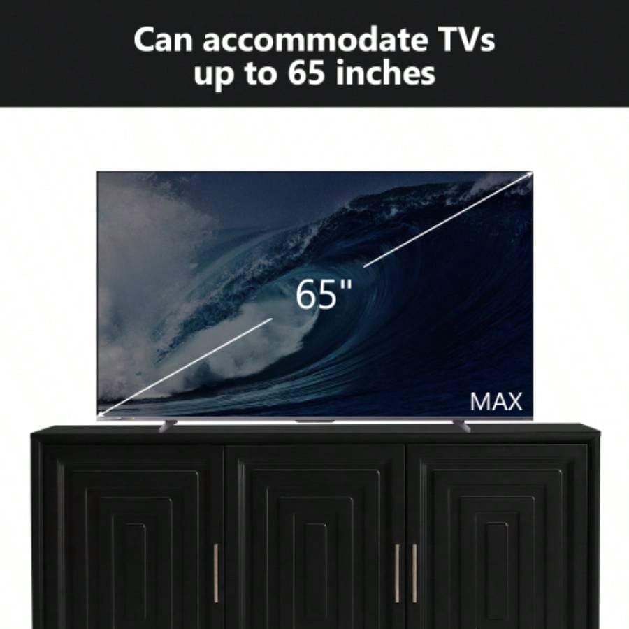 U - Can TV Stand TVs up to 65 Inches, Modern Entertainment Center Media Console Cabinet with 2 Spacious Storage Space, Solid Wood Living room Old SKU: N724P206551B