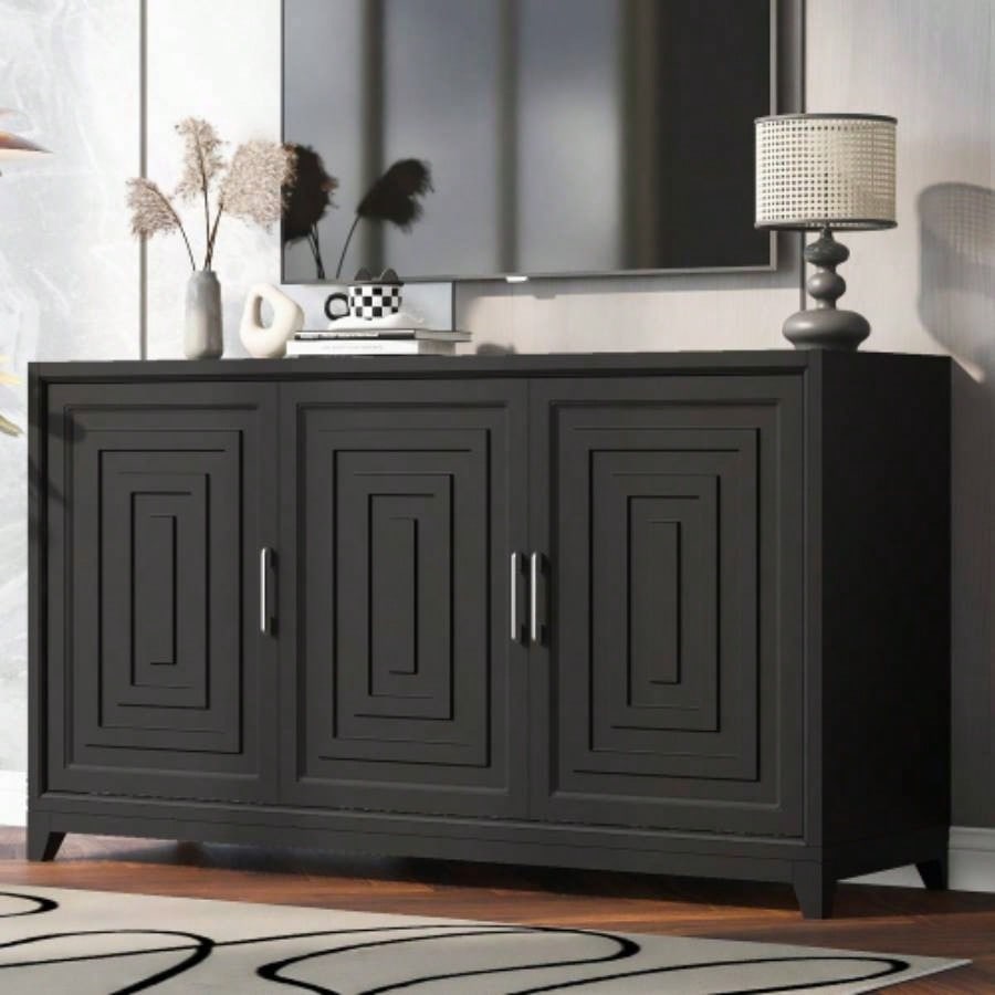 U - Can TV Stand TVs up to 65 Inches, Modern Entertainment Center Media Console Cabinet with 2 Spacious Storage Space, Solid Wood Living room Old SKU: N724P206551B
