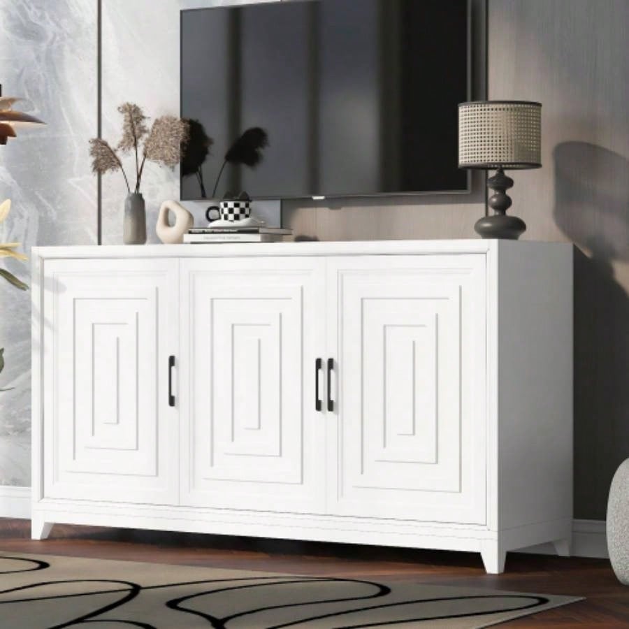 U - Can TV Stand TVs up to 65 Inches, Modern Entertainment Center Media Console Cabinet with 2 Spacious Storage Space, Solid Wood Living room Old SKU: N724P206551B