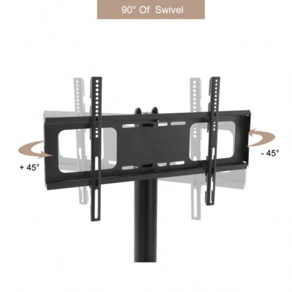 Height and Angle Adjustable Multi - Function Tempered Glass Metal Frame Floor With Lockable Wheels Mobile TV Stand, LCD/Plasma TV bracket 2 Tier Tempered Glass Shelves Multiple Media Devices