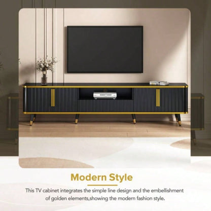 ON - TREND Luxury Minimalism TV Stand with Open Storage Shelf TVs Up to 85 Entertainment Center with Cabinets and Drawers, Practical Media Console with Unique Living Room, Black