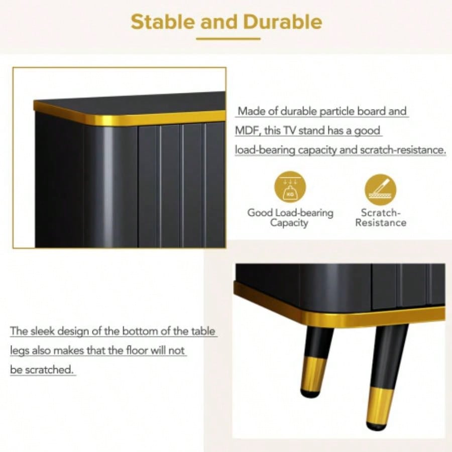 ON - TREND Luxury Minimalism TV Stand with Open Storage Shelf TVs Up to 85 Entertainment Center with Cabinets and Drawers, Practical Media Console with Unique Living Room, Black