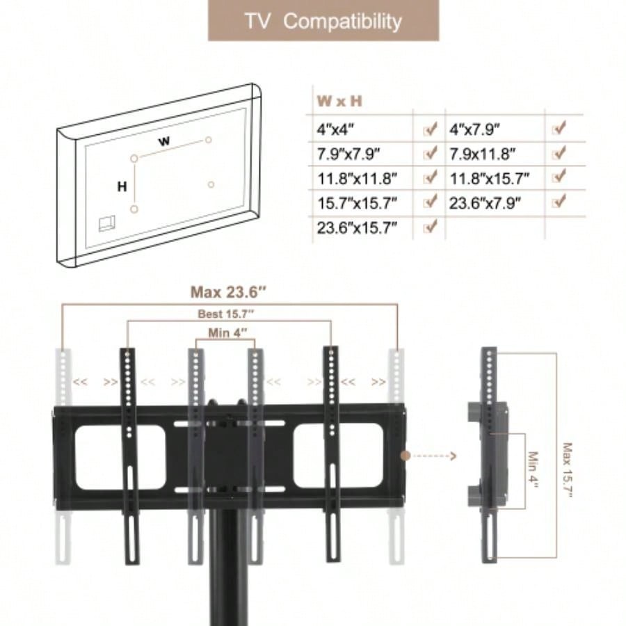 Height and Angle Adjustable Multi - Function Tempered Glass Metal Frame Floor With Lockable Wheels Mobile TV Stand, LCD/Plasma TV bracket 2 Tier Tempered Glass Shelves Multiple Media Devices