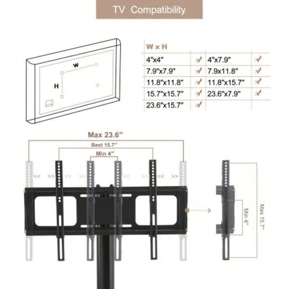 Height and Angle Adjustable Multi - Function Tempered Glass Metal Frame Floor With Lockable Wheels Mobile TV Stand, LCD/Plasma TV bracket 2 Tier Tempered Glass Shelves Multiple Media Devices
