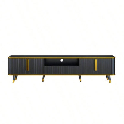 ON - TREND Luxury Minimalism TV Stand with Open Storage Shelf TVs Up to 85 Entertainment Center with Cabinets and Drawers, Practical Media Console with Unique Living Room, Black
