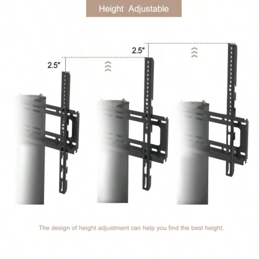 Height and Angle Adjustable Multi - Function Tempered Glass Metal Frame Floor With Lockable Wheels Mobile TV Stand, LCD/Plasma TV bracket 2 Tier Tempered Glass Shelves Multiple Media Devices