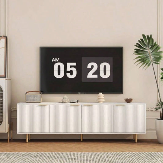 White Modern TV Stand Fluted 68, Entertainment Center with Storage Doors, TV Console Media Cabinet, 55+ Inch TV, Living Room